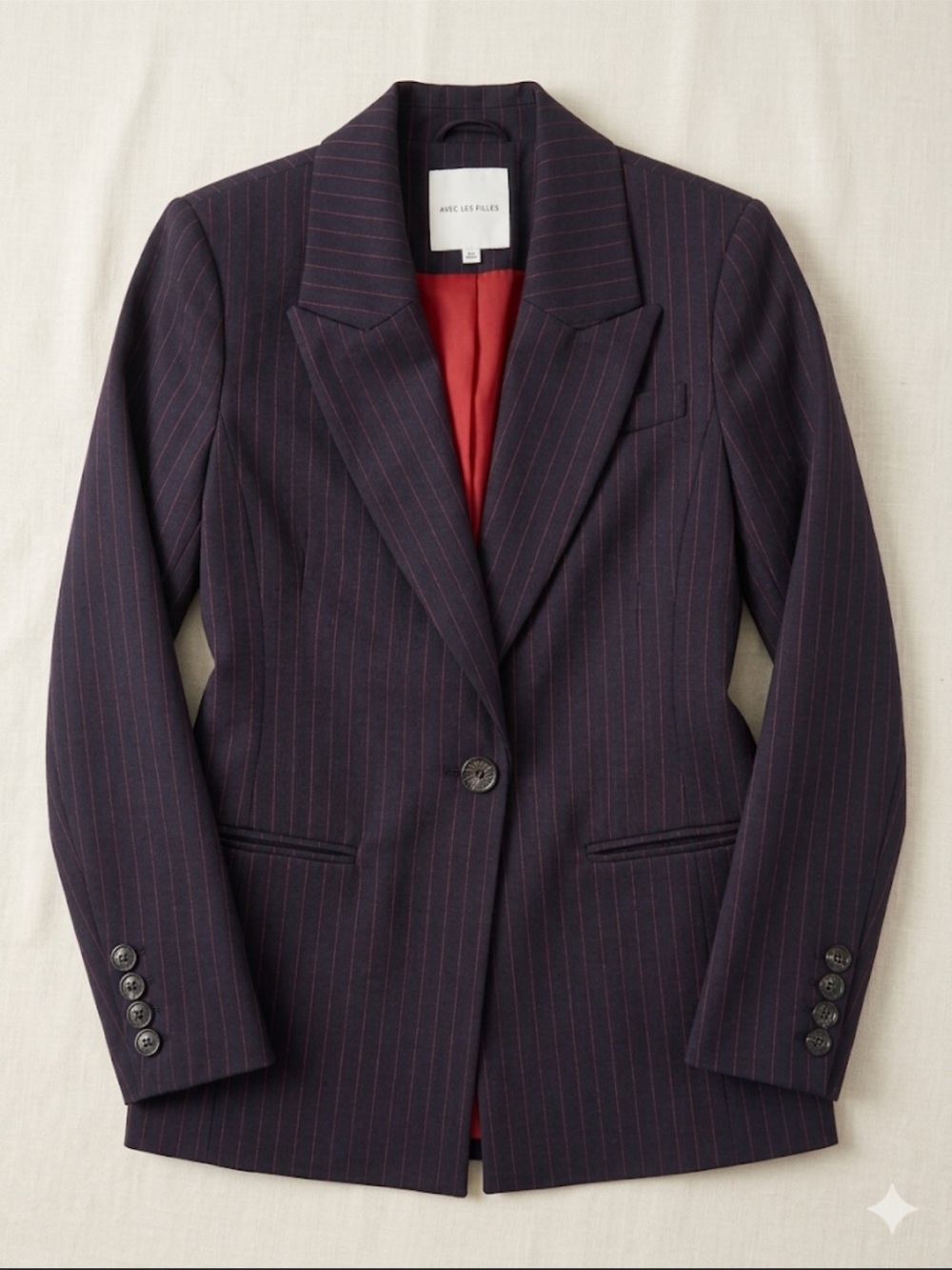 Avec Les Filles Purple Pinstripe Blazer with Red Lining